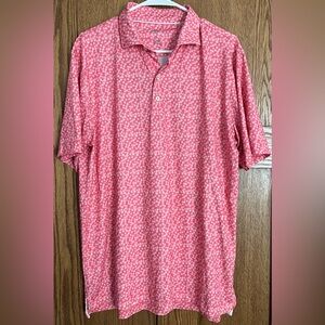 Johnnie-O deep coral small flower pattern design polo shirt. Sz Large.
